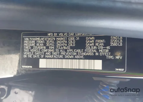 2015 Volvo Xc60 T5 from USA, damaged, VIN YV440MDJ4F2734579